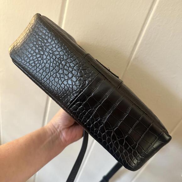 Pom Pom London City Bag Black Croc Embossed Leather Crossbody Bag Purse Gorgeous - Picture 8 of 8